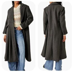 NWT FREE PEOPLE Victoria Princess Seam Coat Wool Heathered Charcoal Medium $298